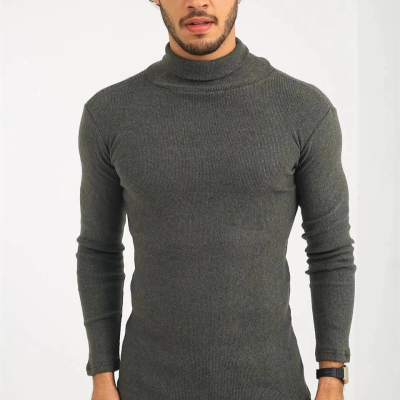 Kaşkorse Boğazlı Full Likralı Fitilli Body Kazak - Haki -