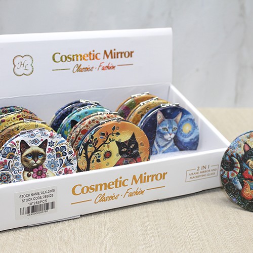 Kedi Taşlı El Aynası Yuvarlak İnce 