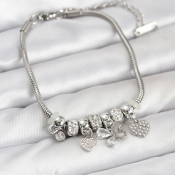 Kelebek Charmlı Gümüş Renk Kadın Bileklik