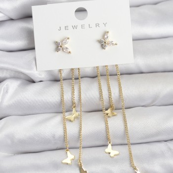 Kelebek Model Gold Renk Pirinç Sallantılı Kadın Küpe