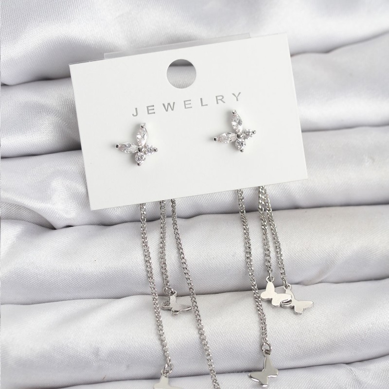 Kelebek Model Gümüş Renk Pirinç Sallantılı Kadın Küpe