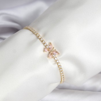 Kelebek Model Zirkon Taşlı Gold Renk Pirinç Su Yolu Kadın Bileklik