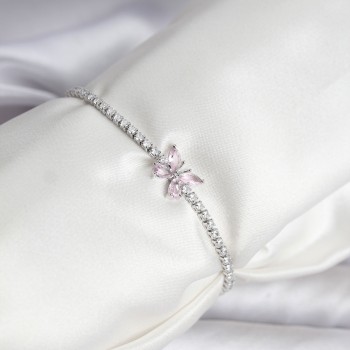 Kelebek Model Zirkon Taşlı Gümüş Renk Pirinç Su Yolu Kadın Bileklik