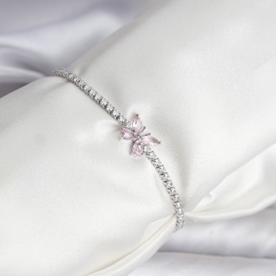 Kelebek Model Zirkon Taşlı Gümüş Renk Pirinç Su Yolu Kadın Bileklik