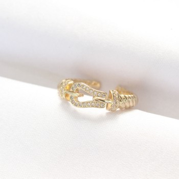 Kemer Tokası Tasarımlı Gold Renk Zirkon Taşlı Ayarlanabilir Yüzük