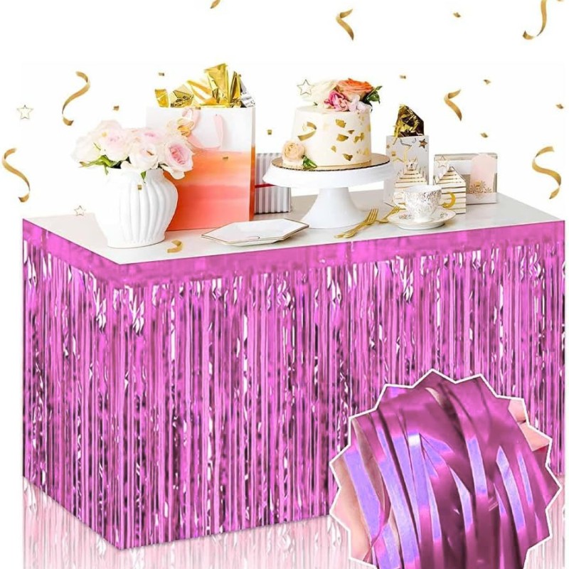 Kendinden Yapışkanlı Pembe Metalize Püsküllü Masa Eteği