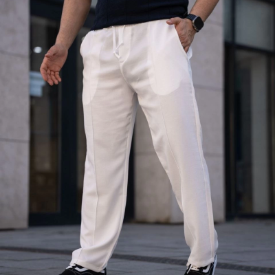 Keten Cepli Çıma Dikişli jogger Buggy Pantalon Rahat kalıp - Beyaz