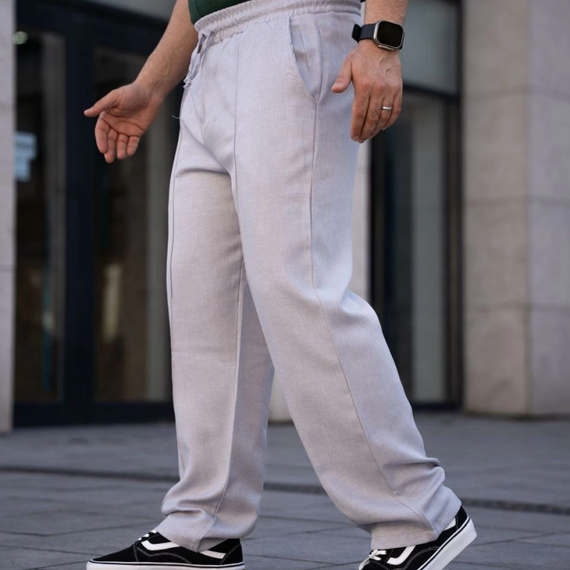 Keten Cepli Çıma Dikişli jogger Buggy Pantalon Rahat kalıp - Gri