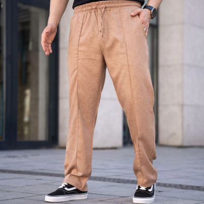 Keten Cepli Çıma Dikişli jogger Buggy Pantalon Rahat kalıp - Kahverengi