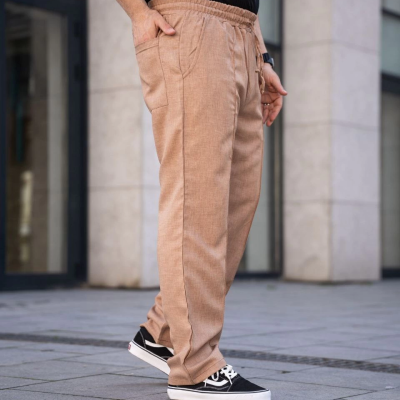 Keten Cepli Çıma Dikişli jogger Buggy Pantalon Rahat kalıp - Kahverengi