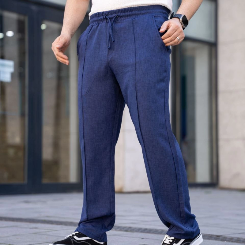 Keten Cepli Çıma Dikişli jogger Buggy Pantalon Rahat kalıp - Lacivert