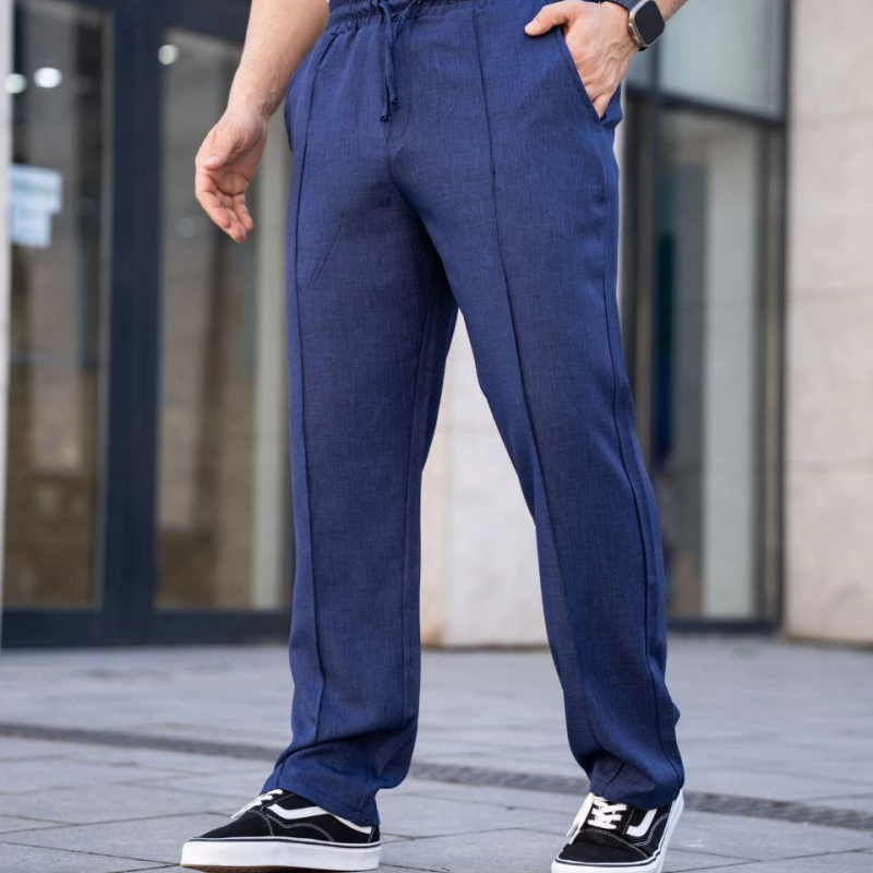 Keten Cepli Çıma Dikişli jogger Buggy Pantalon Rahat kalıp - Lacivert