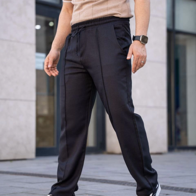 Keten Cepli Çıma Dikişli jogger Buggy Pantalon Rahat kalıp - Siyah