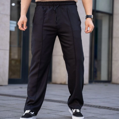 Keten Cepli Çıma Dikişli jogger Buggy Pantalon Rahat kalıp - Siyah