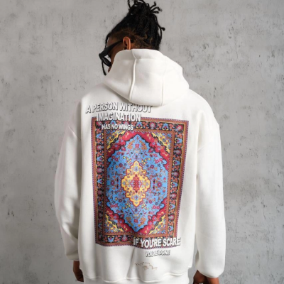 Kilim Desen Kapüşonlu Sweat- Beyaz