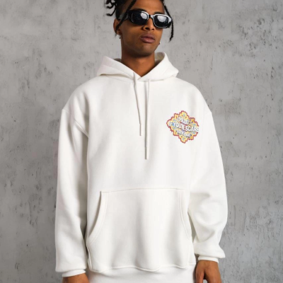 Kilim Desen Kapüşonlu Sweat- Beyaz