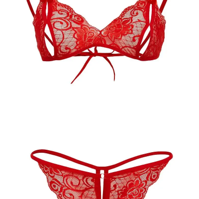 Kırmızı Dantelli Fantazi Sütyen ve G-String Takım TM2048