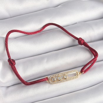 Kırmızı İpli Asansörlü Zirkon Taşlı Gold Messika Model Kadın Bileklik
