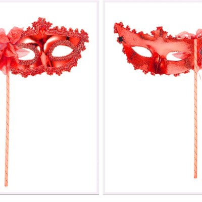 Kırmızı Işıltılı Tutmalı Fotoğraf Çekimi Maskesi 