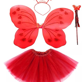 Kırmızı Kelebek Kostümü - Kostüm Aksesuar Seti 4 Parça