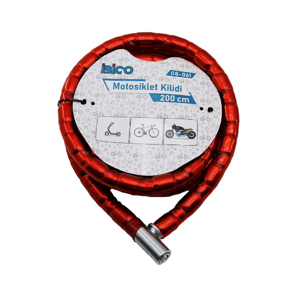 Kırmızı Motor Bisiklet Kilidi 22 mm x 200 cm  