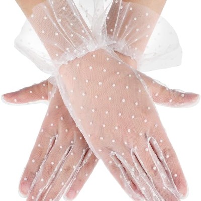 Kısa Boy Güpürlü Beyaz Puantiyeli Tül Eldiven