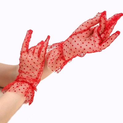 Kısa Boy Likralı Güpürlü Yetişkin Tül Eldiven