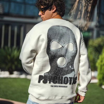 Kışlık Bisiklet Yaka Baskılı SweatShirt - Beyaz -