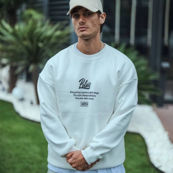 Kışlık Bisiklet Yaka Ön Ve Arka Baskılı SweatShirt - Beyaz -