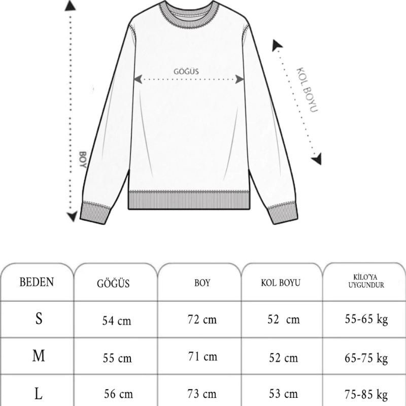 Kışlık Bisiklet Yaka Ön Ve Arka Baskılı SweatShirt - Siyah -