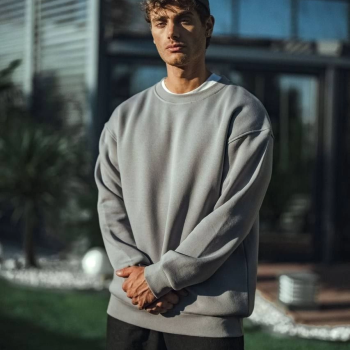 Kışlık Bisiklet Yaka Üç İplik Basic SweatShirt - Boyalı Gri -