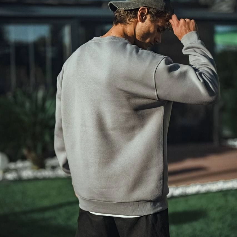 Kışlık Bisiklet Yaka Üç İplik Basic SweatShirt - Boyalı Gri -