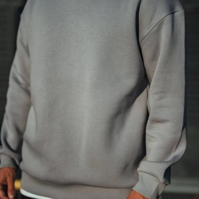 Kışlık Bisiklet Yaka Üç İplik Basic SweatShirt - Boyalı Gri -