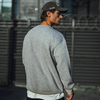 Kışlık Bisiklet Yaka Üç İplik Basic SweatShirt - Gri -