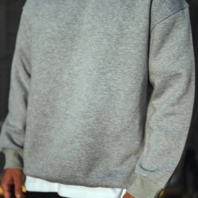 Kışlık Bisiklet Yaka Üç İplik Basic SweatShirt - Gri -