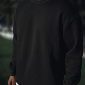 Kışlık Bisiklet Yaka Üç İplik Basic SweatShirt - Siyah -