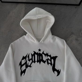 Kışlık Kapüşonlu Baskılı Oversize SweatShirt- Beyaz -