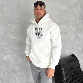 Kışlık Üç İplik Kapüşonlu SweatShirt - Beyaz -