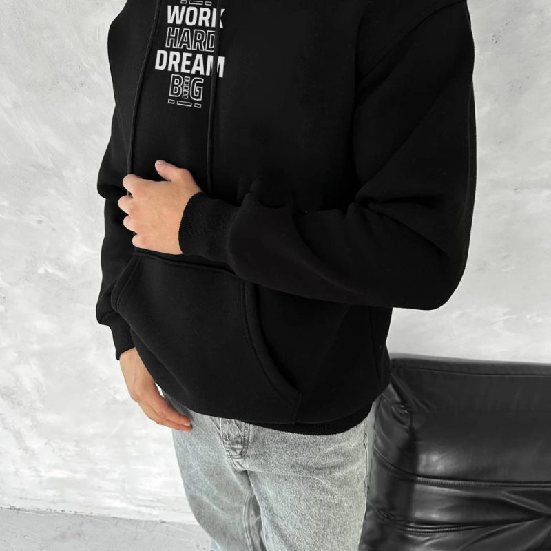 Kışlık Üç İplik Kapüşonlu SweatShirt - Siyah -