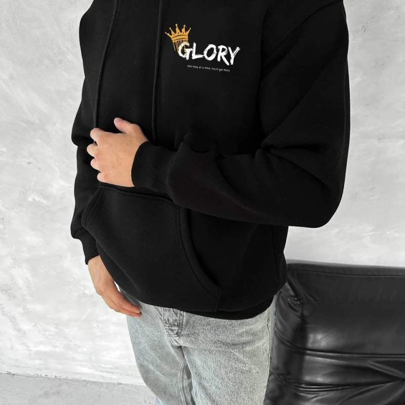 Kışlık Üç İplik Kapüşonlu SweatShirt - Siyah -