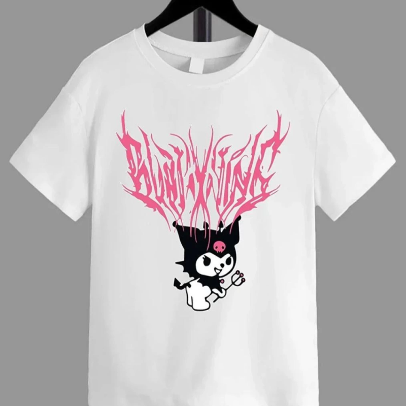 Kız Çocuk Bisiklet Yaka Baskılı T-Shirt - Beyaz