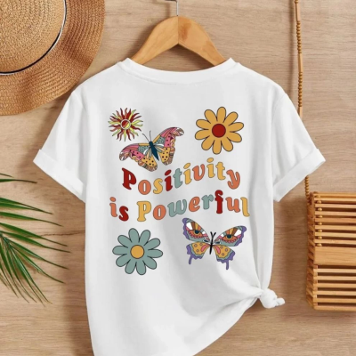 Kız Çocuk Bisiklet Yaka Baskılı T-Shirt - Beyaz