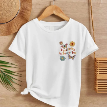 Kız Çocuk Bisiklet Yaka Baskılı T-Shirt - Beyaz