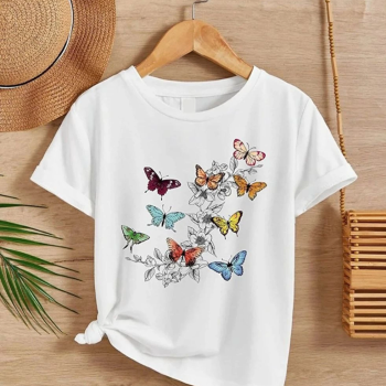 Kız Çocuk Bisiklet Yaka Baskılı T-Shirt - Beyaz