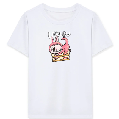 Kız Labubu Çocuk Baskılı T-Shirt - Beyaz