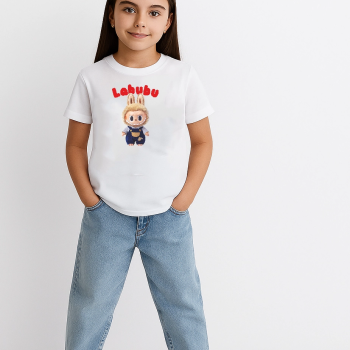 Kız Labubu Çocuk Baskılı T-Shirt - Beyaz