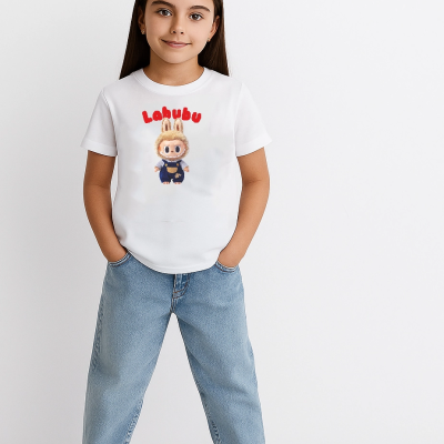 Kız Labubu Çocuk Baskılı T-Shirt - Beyaz