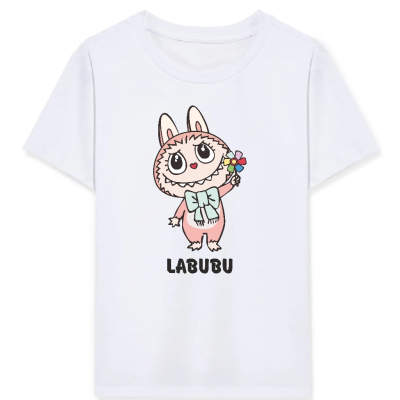 Kız Labubu Çocuk Baskılı T-Shirt - Beyaz