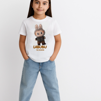 Kız Labubu Çocuk Baskılı T-Shirt - Beyaz