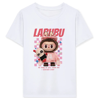 Kız Labubu Çocuk Baskılı T-Shirt - Beyaz